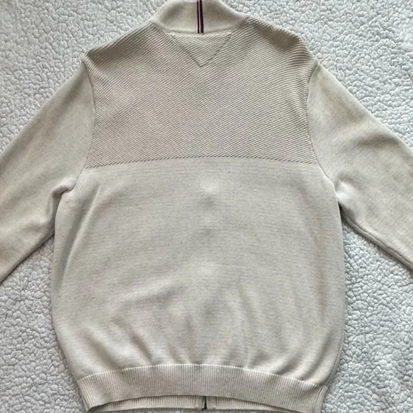 Tommy Hilfiger Beige Zip-Up Sweater with Red Trim - Picture 7 of 8